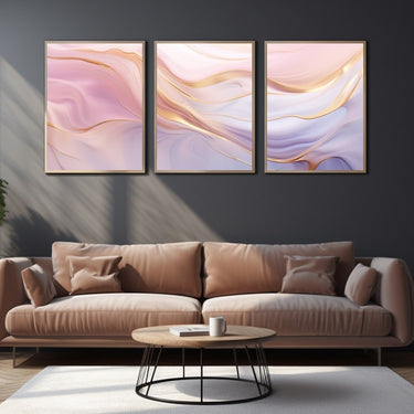 Tableau Triptyque Gris Et Rose